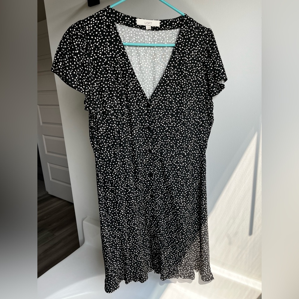 LOFT Black and White Speckled Midi Dress
